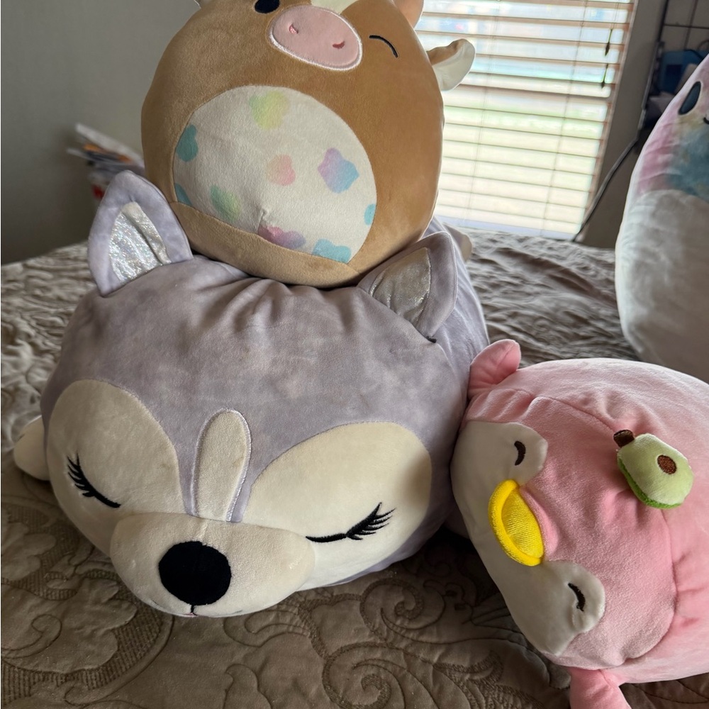 Squishmallows Brown, Gray, and Pink Stuffed Animals trio set of 3